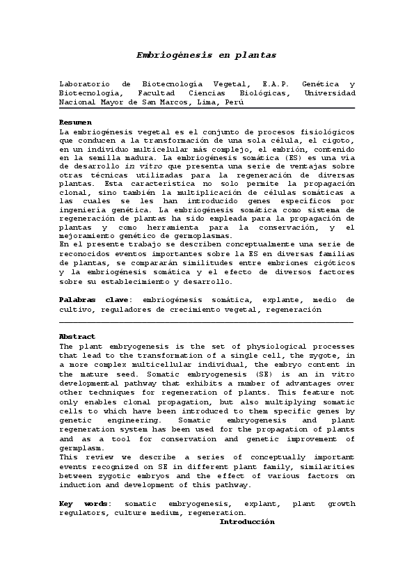 (DOC) EMBRIOGENESIS EN PLANTAS