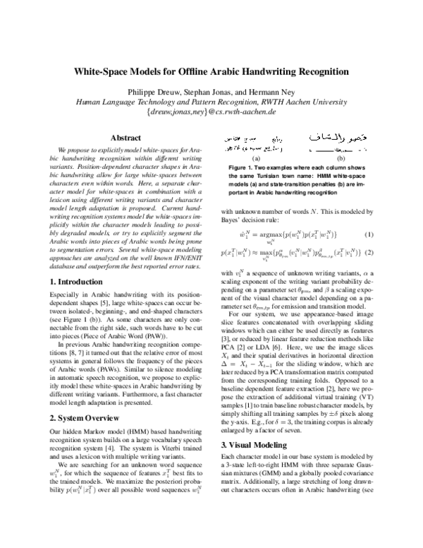 (PDF) White-space models for offline Arabic handwriting recognition
