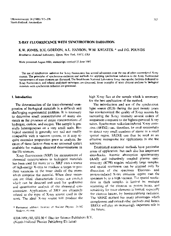 (PDF) X-RAY FLUORESCENCE WITH SYNCHROTRON RADIATION