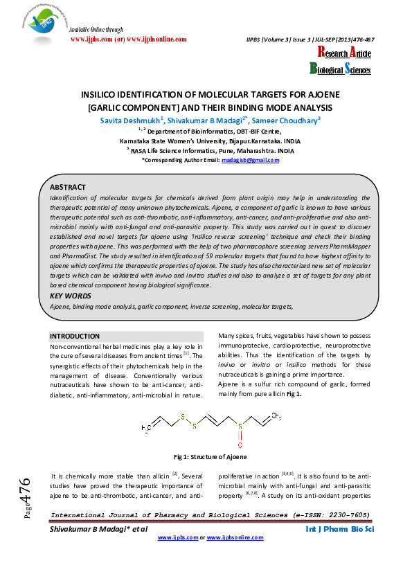 (PDF) IDENTIFICATION OF MOLECULAR TARGETS FOR AJOENE