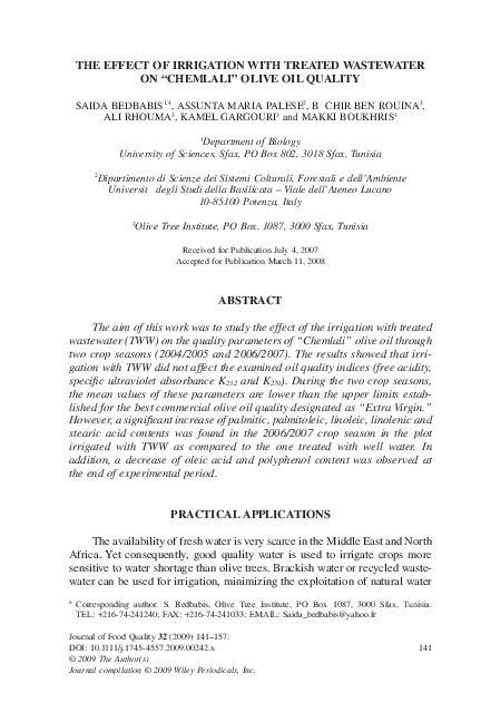 (PDF) THE EFFECT OF IRRIGATION WITH TREATED WASTEWATER ON “CHEMLALI ...