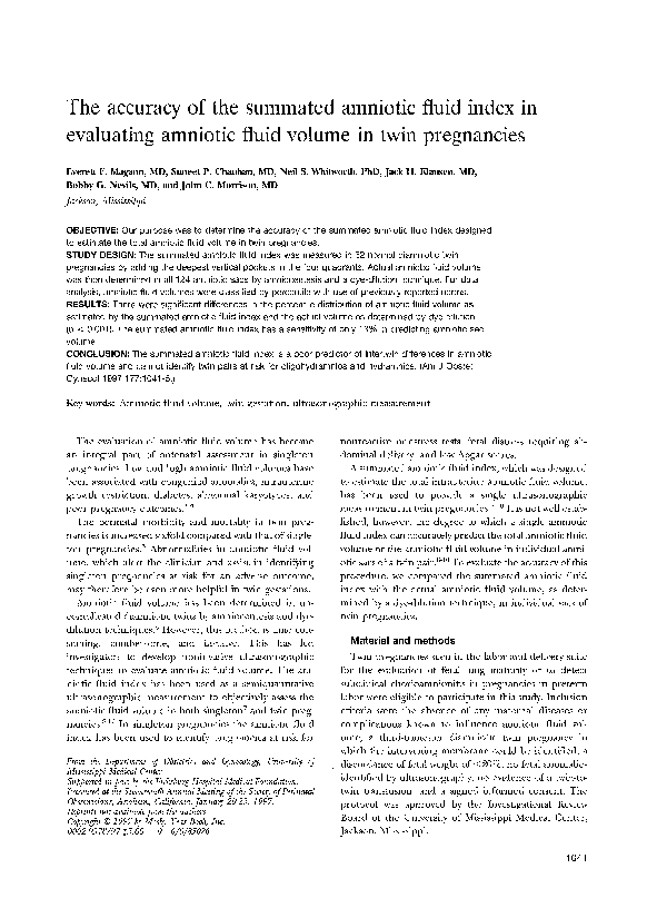 (PDF) The accuracy of the summated amniotic fluid index in evaluating ...