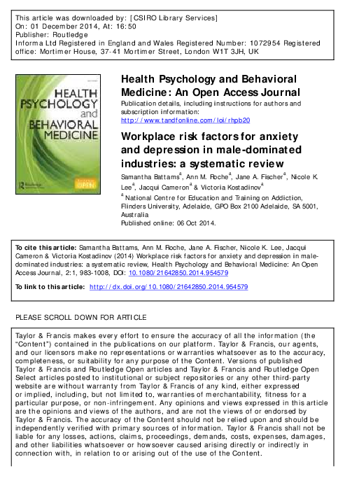(PDF) Workplace risk factors for anxiety and depression in male ...