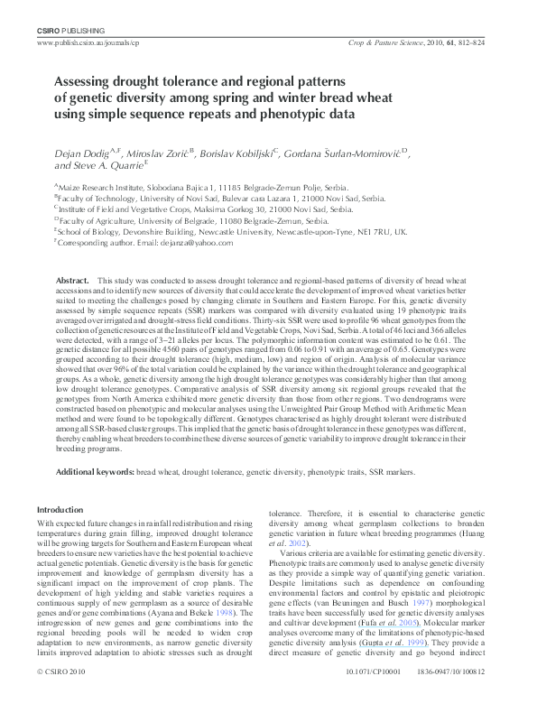 (PDF) Assessing drought tolerance and regional patterns of genetic ...