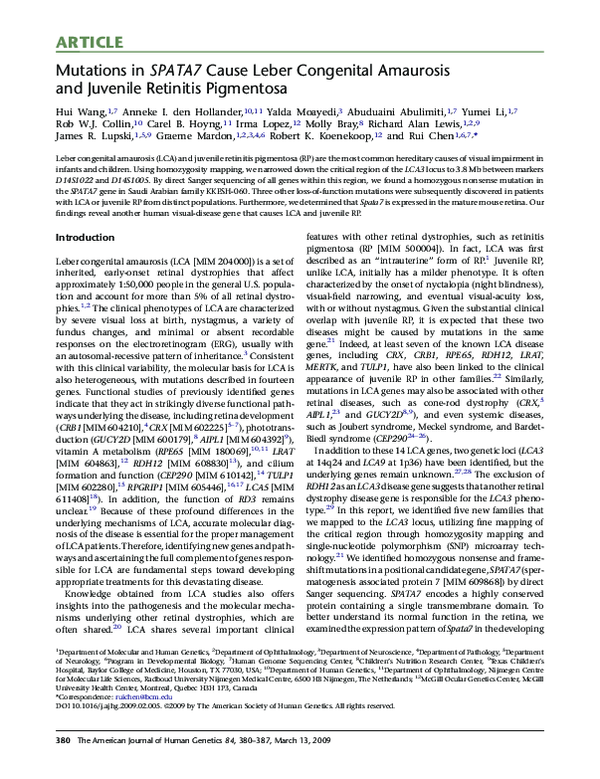 (PDF) Mutations in SPATA7 Cause Leber Congenital Amaurosis and Juvenile