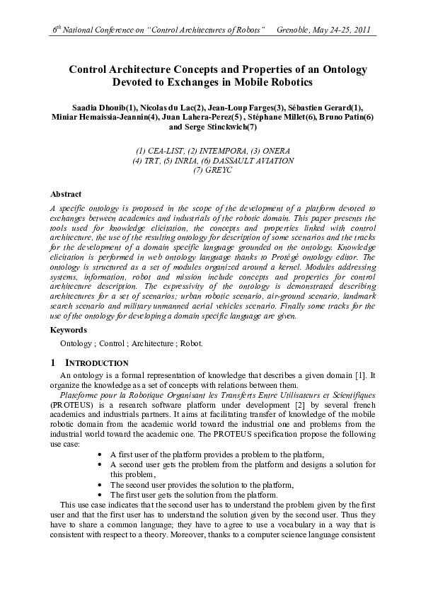 (PDF) Control Architecture Concepts and Properties of an Ontology