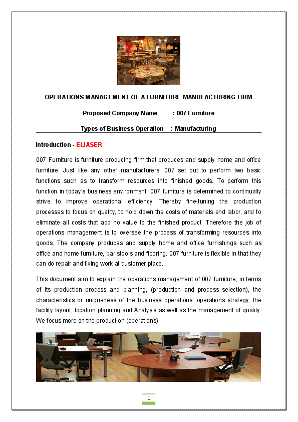 (DOC) Operations management of a furniture manufacturing firm Guanyu