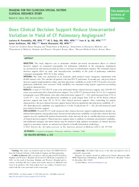 (PDF) Does Clinical Decision Support Reduce Unwarranted Variation in ...