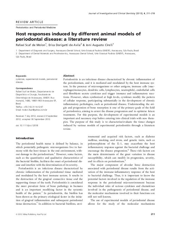 (PDF) Host responses induced by different animal models of periodontal ...