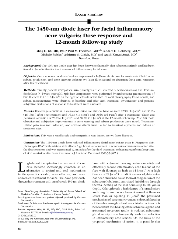 (PDF) The 1450nm diode laser for facial inflammatory acne vulgaris