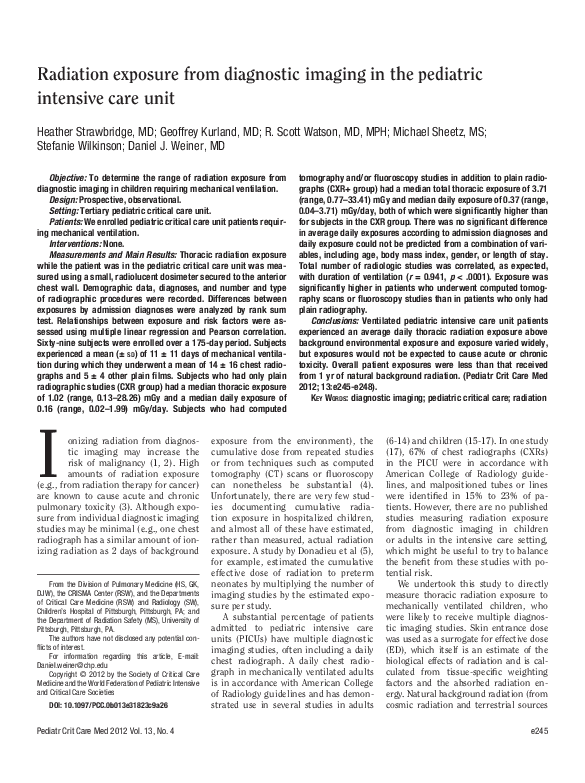 Radiation Exposure as related to Diagnostic Imaging Pictures