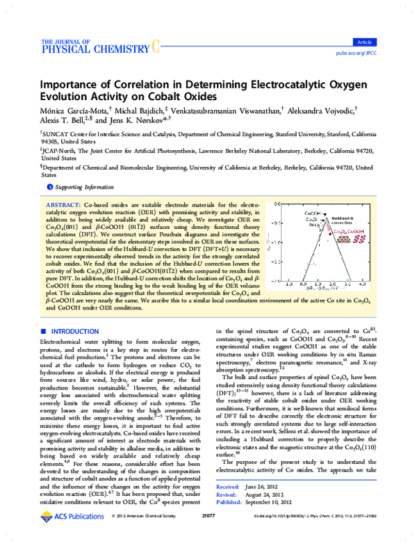 (PDF) Oxygen Evolution Electrocatalysis on Cobalt Oxide surfaces