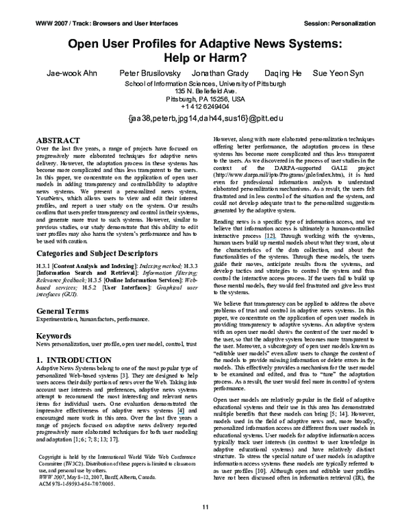 (PDF) Open user profiles for adaptive news systems