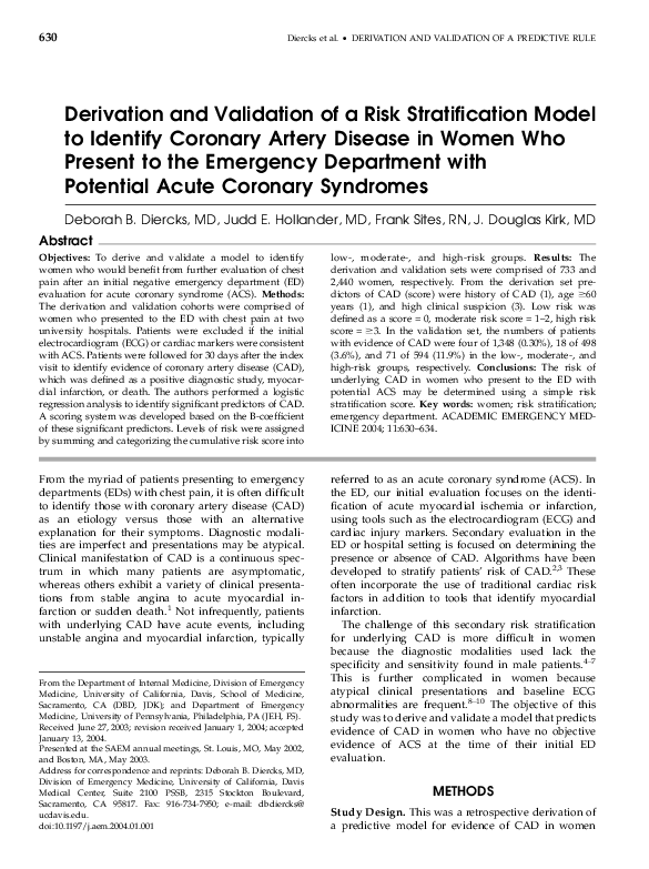 (PDF) Derivation and Validation of a Risk Stratification Model to ...