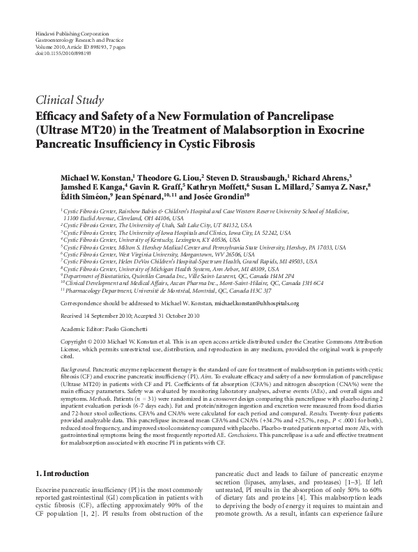 (PDF) Efficacy and Safety of a New Formulation of Pancrelipase (Ultrase ...