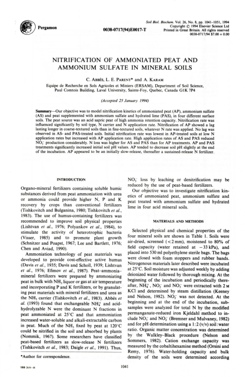 (PDF) Nitrification of ammoniated peat and ammonium sulfate in mineral ...