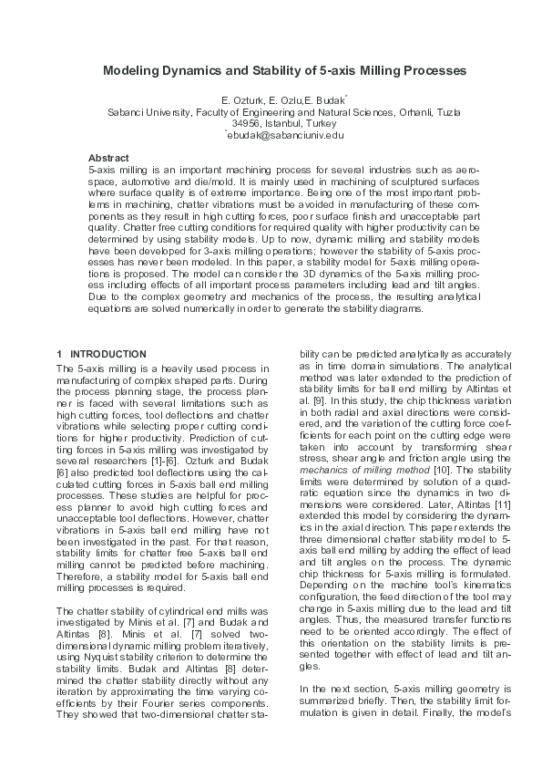 (PDF) Modeling Dynamics and Stability of 5-axis Milling Processes