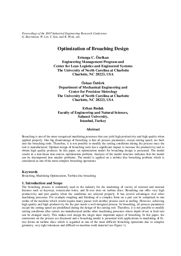 Pdf Optimization Of Broaching Design