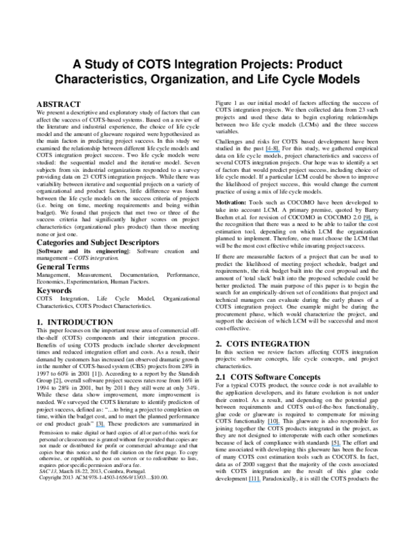 (PDF) A study of COTS integration projects