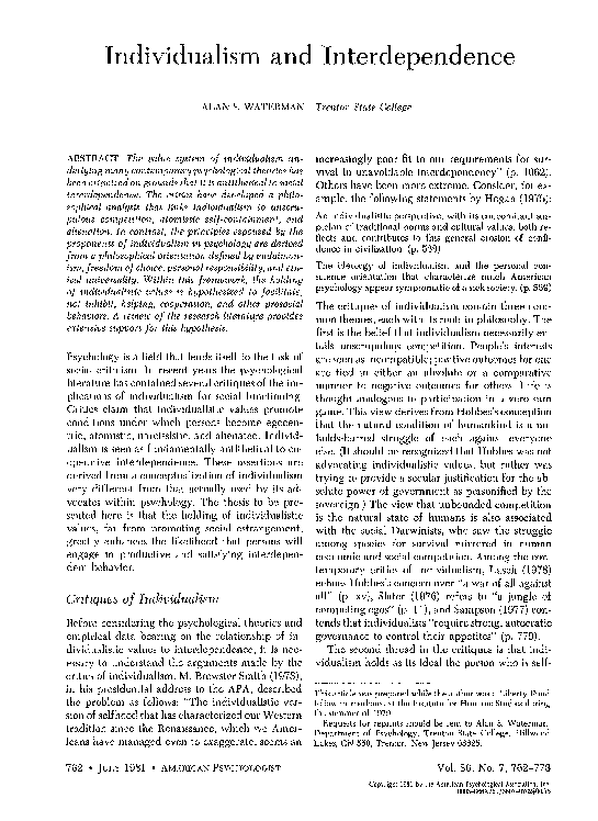 (PDF) The psychology of individualism