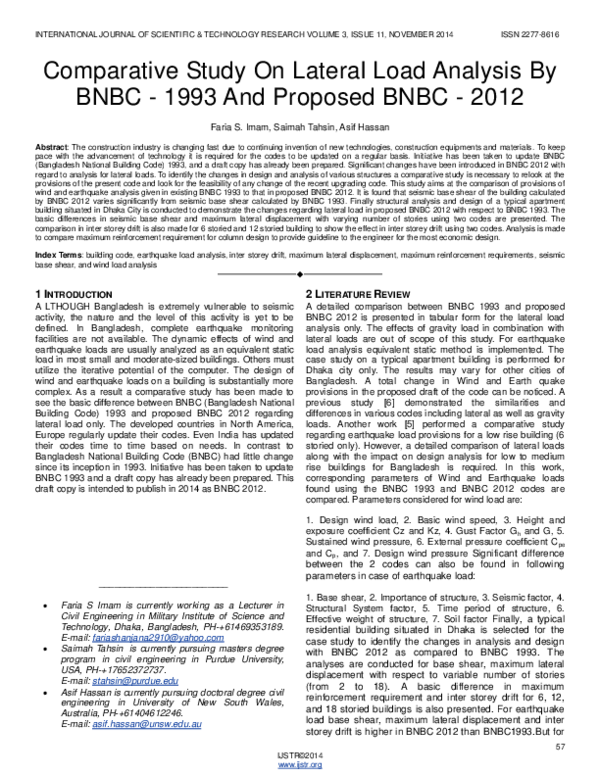 (PDF) Comparative Study On Lateral Load Analysis By BNBC - 1993 And ...