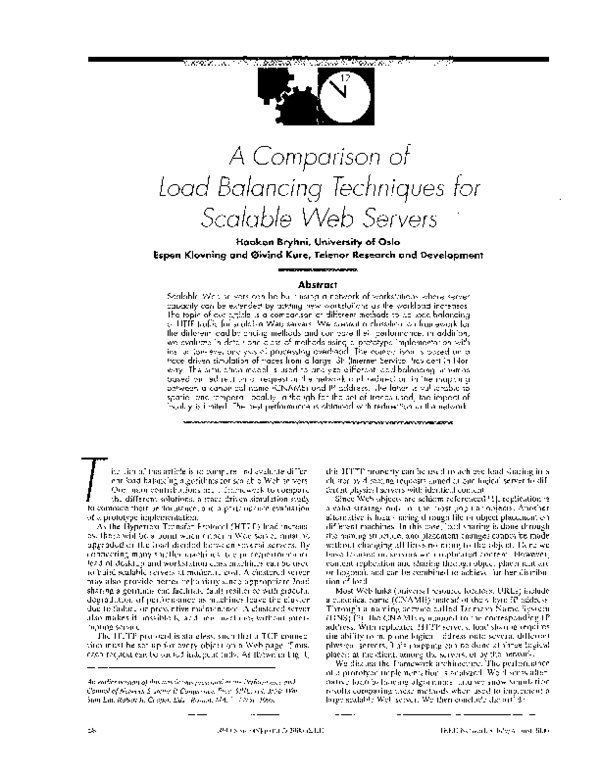(PDF) A comparison of load balancing techniques for scalable Web servers