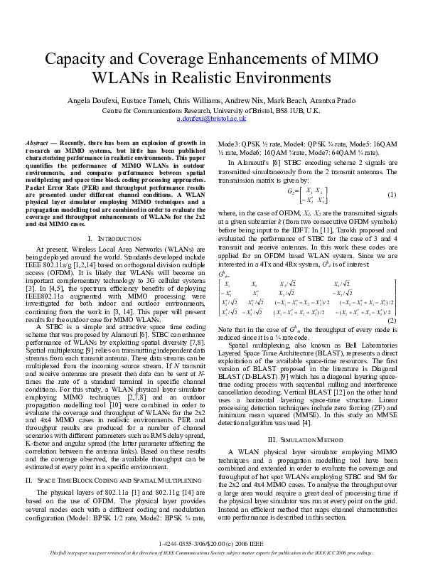 (PDF) Capacity and Coverage Enhancements of MIMO WLANs in Realistic ...
