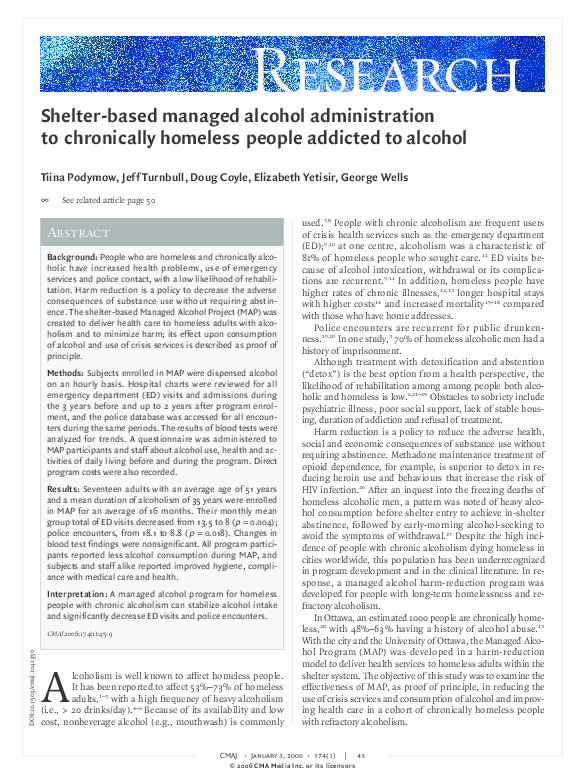 (PDF) Shelter-based managed alcohol administration to ...
