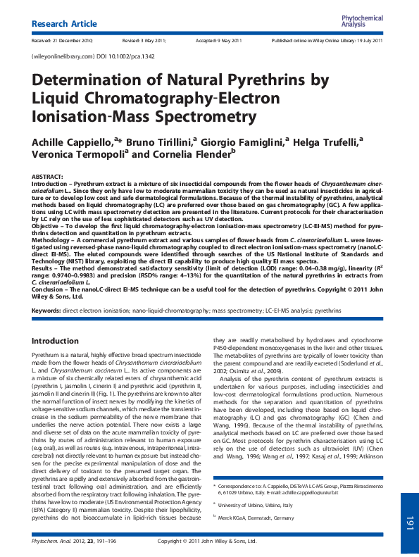 (PDF) Determination of Natural Pyrethrins by Liquid Chromatography ...