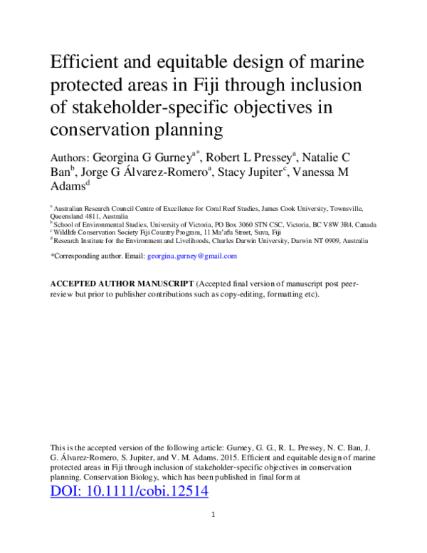 (PDF) Efficient and equitable design of marine protected areas in Fiji ...