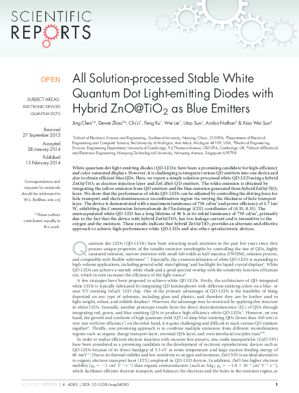 (PDF) All Solution-processed Stable White Quantum Dot Light-emitting ...