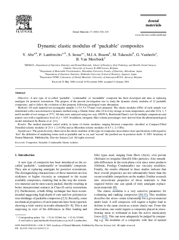 (PDF) Dynamic elastic modulus of ‘packable’ composites Marc Braem