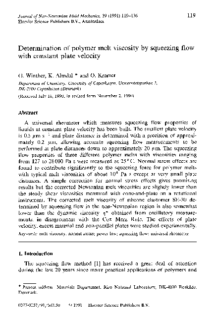 (PDF) Determination of polymer melt viscosity by squeezing flow with ...