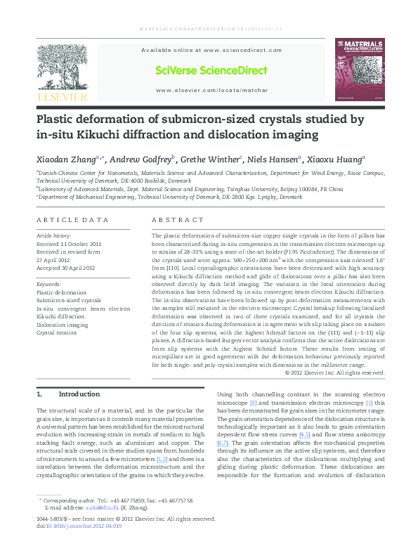 (PDF) Plastic deformation of submicron-sized crystals studied by in ...