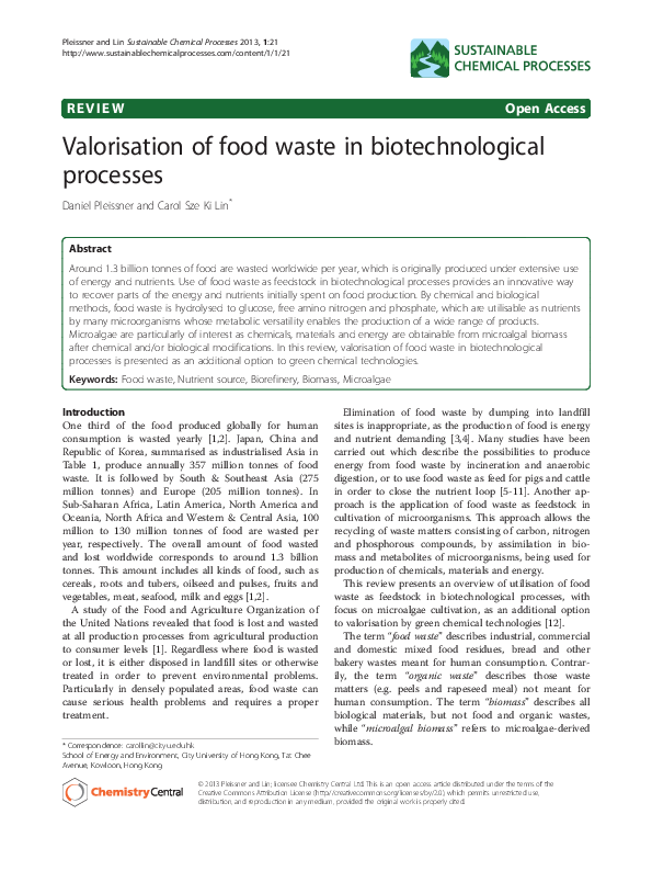 (PDF) Valorisation of food waste in biotechnological processes
