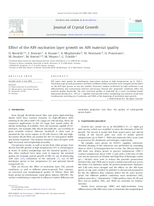 (PDF) Effect of the AIN nucleation layer growth on AlN material quality