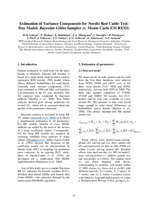 (PDF) Estimation of variance components for Nordic red cattle test-day ...