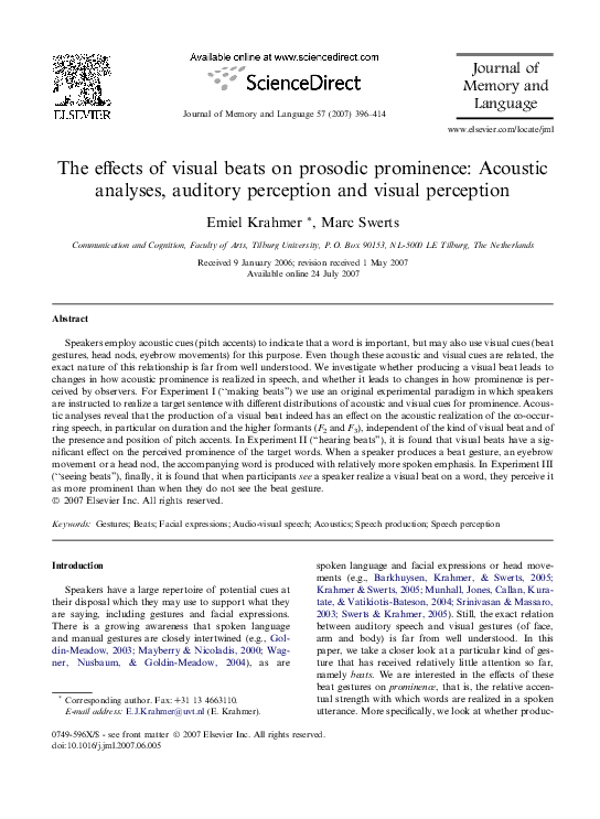 (PDF) The effects of visual beats on prosodic prominence: Acoustic ...
