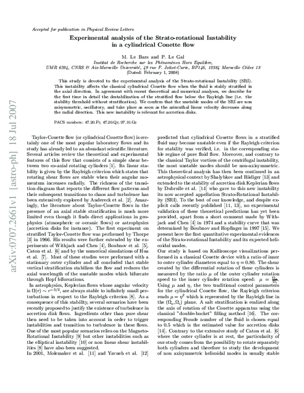 (PDF) Experimental Analysis of the Stratorotational Instability in a ...
