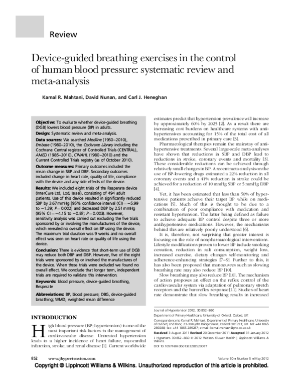 (PDF) Deviceguided breathing exercises in the control of human blood