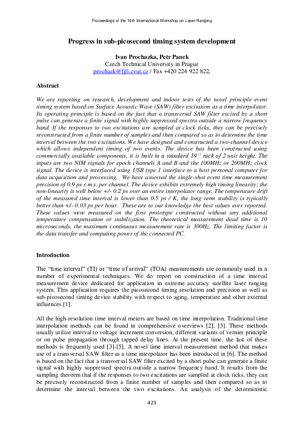 (PDF) Progress in sub-picosecond timing system development | Ivan ...