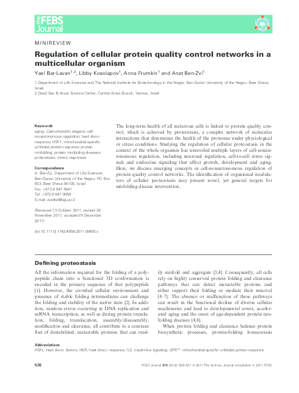 (PDF) Regulation of cellular protein quality control networks in a ...