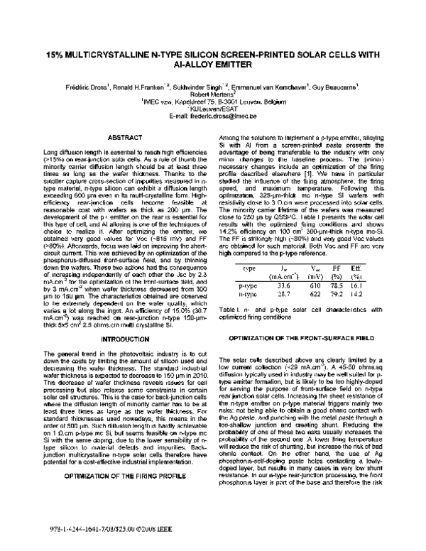 (PDF) 15% multicrystalline n-type silicon screen-printed solar cells ...