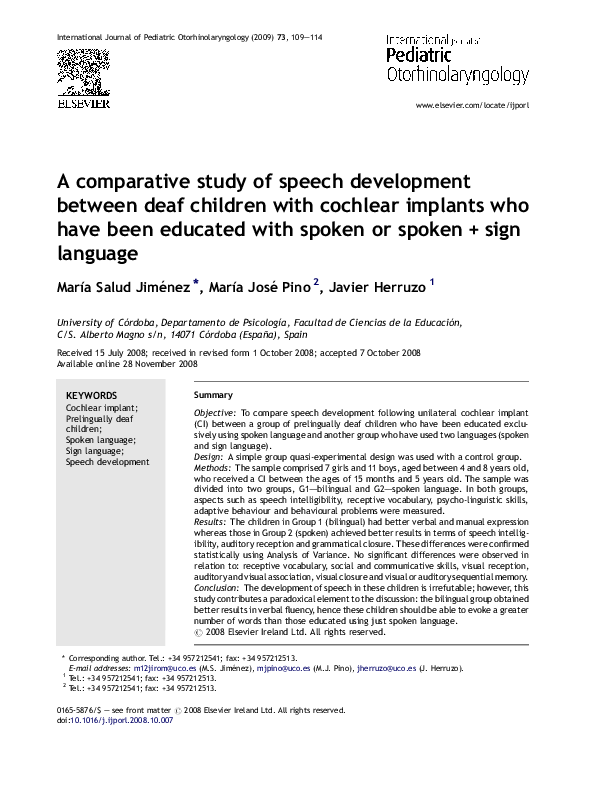 (PDF) A comparative study of speech development between deaf children ...