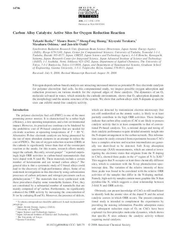 (PDF) Carbon Alloy Catalysts: Active Sites for Oxygen Reduction Reaction