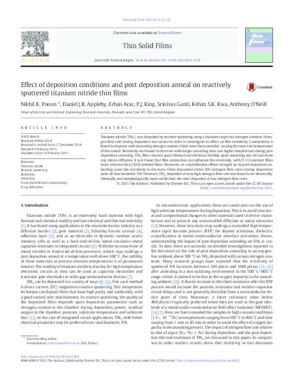 (PDF) Effect of deposition conditions and post deposition anneal on ...