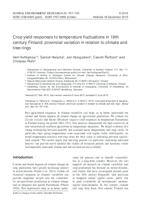 Pdf Crop Yield Responses To Temperature Fluctuations In - 