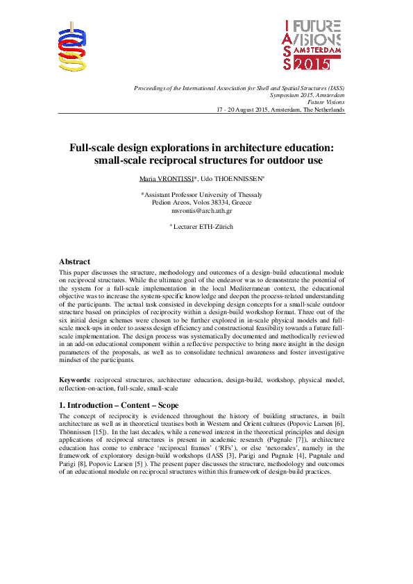 (PDF) Fullscale design explorations in architecture education small