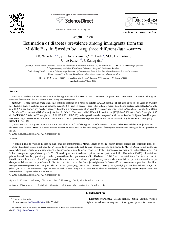 (PDF) Estimation of diabetes prevalence among immigrants from the