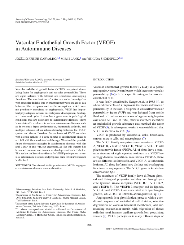 (PDF) Vascular Endothelial Growth Factor (VEGF) in Autoimmune Diseases